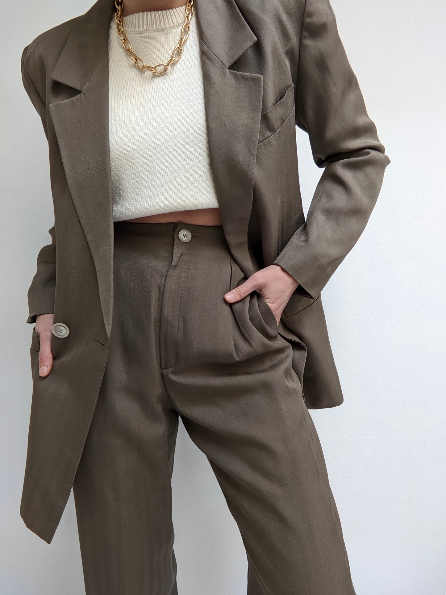 Gorgeous Vintage Silk Herringbone Pant Suit