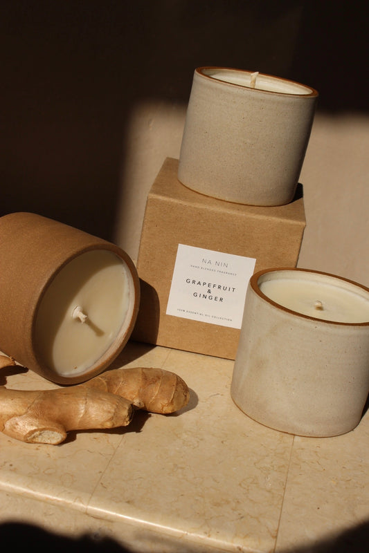 Grapefruit & Ginger Essential Oil Soy Candle / Available in White & Terracotta Ceramic