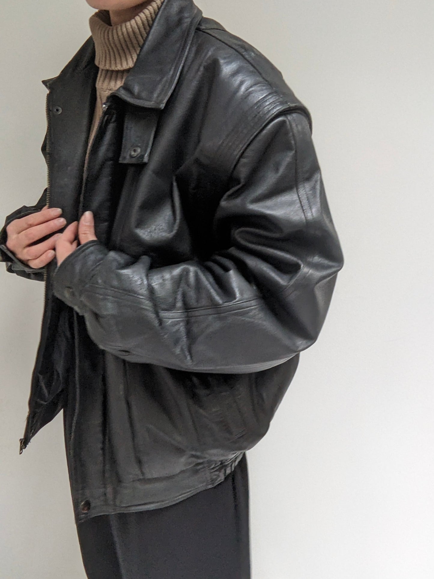 Vintage Ink Black Leather Bomber