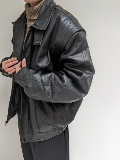 Vintage Ink Black Leather Bomber