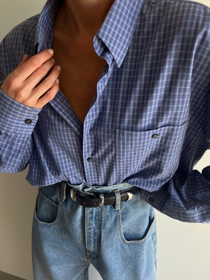 Vintage Yves Saint Laurent Blue Plaid Button Up