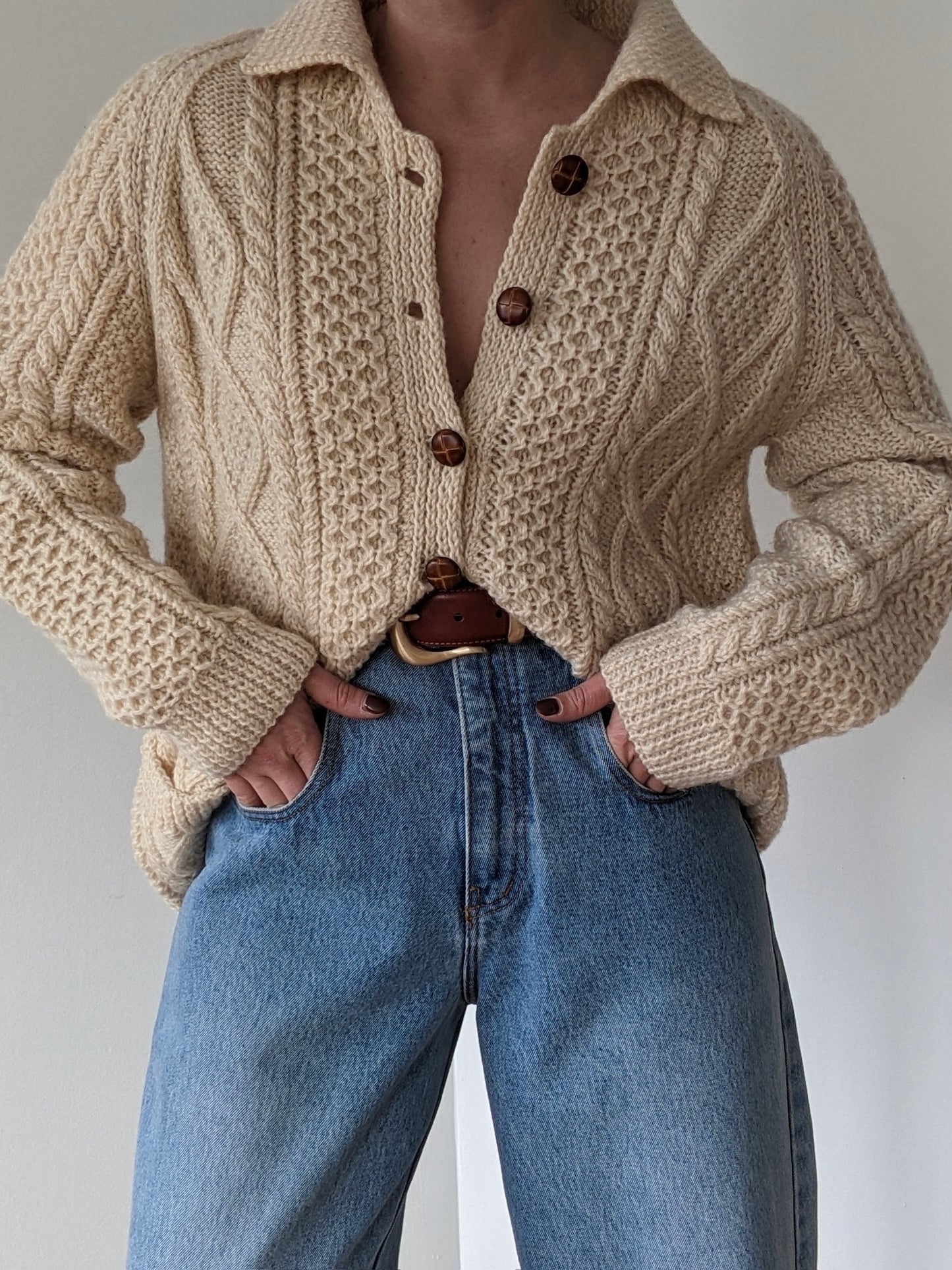 Vintage Buttercream Wool Fisherman Cardigan
