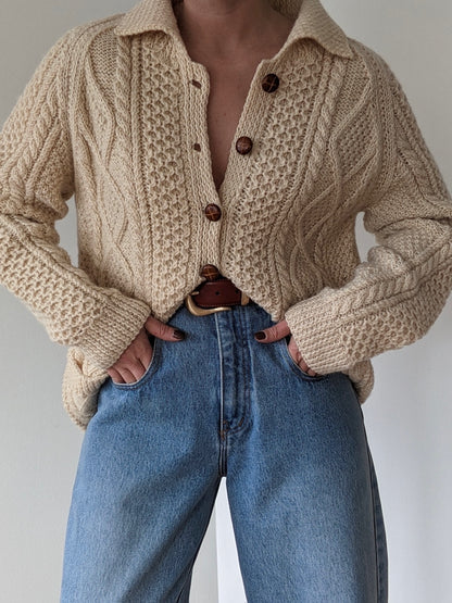 Vintage Buttercream Wool Fisherman Cardigan