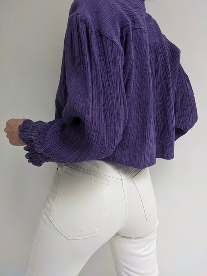 Sweet Vintage Plum Ruffled Crop Blouse