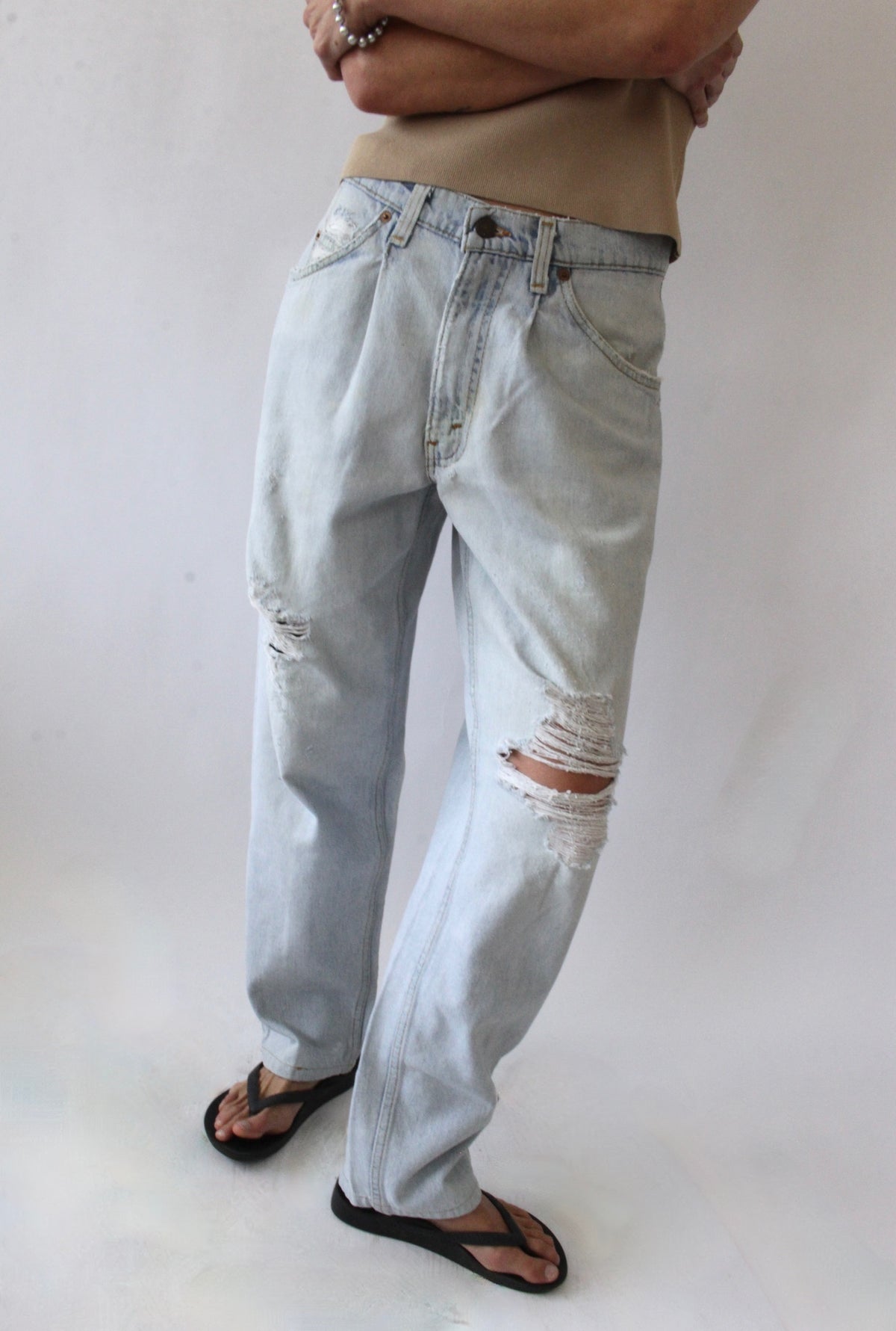 Vintage Distressed Levi's 580 Light Wash Jeans