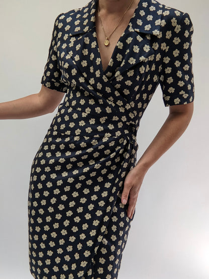 Vintage Valentino Silk Gabardine Printed Dress