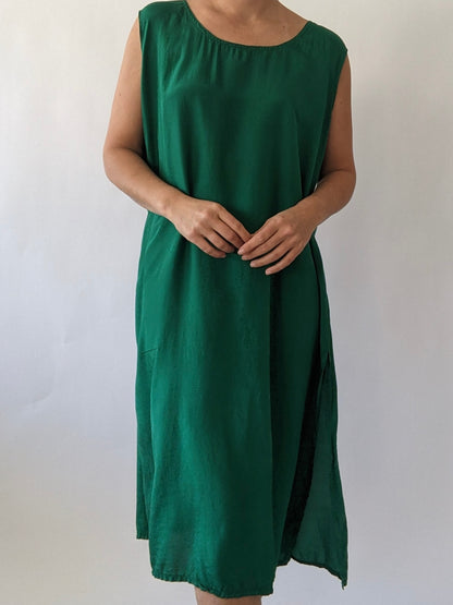 Vintage Emerald Satin Silk Shift Dress