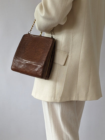 Gorgeous Vintage Lizard-Embossed Leather Handbag