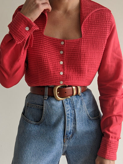 Vintage Cherry Sculptural Linen Blouse