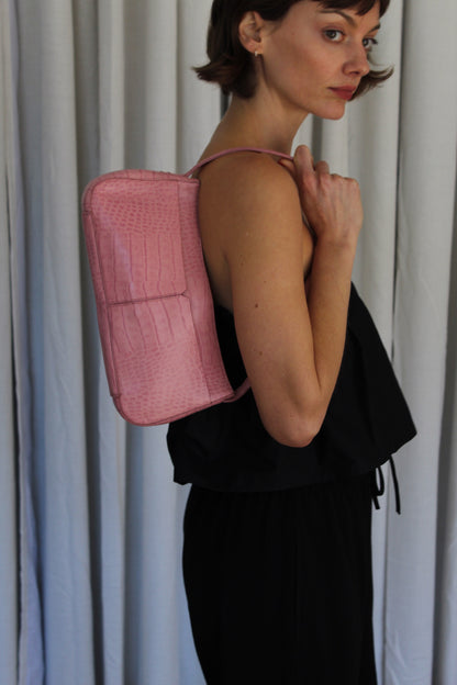 Blush Embossed Leather Shoulder Bag