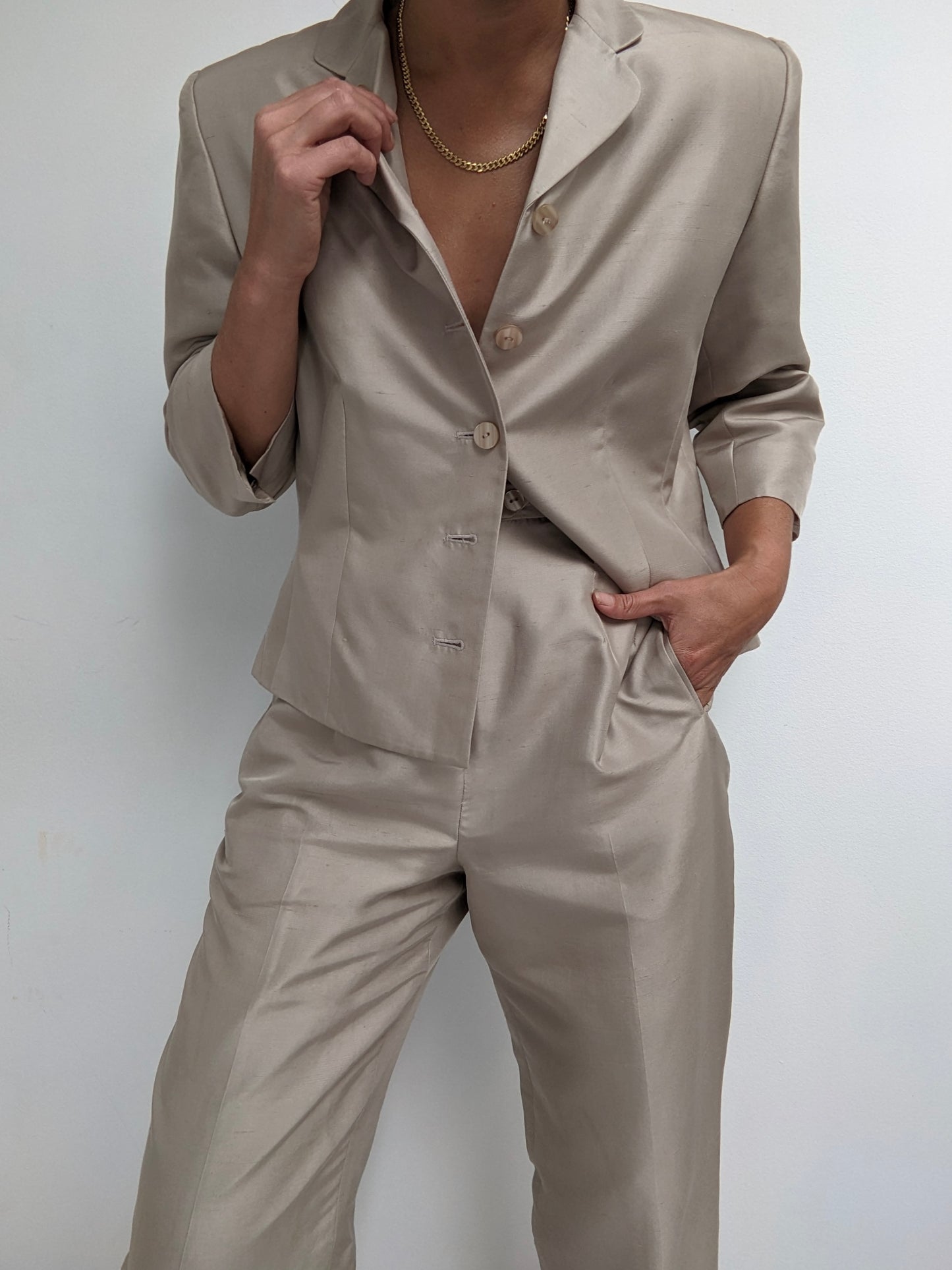 Vintage Champagne Brushed Silk Pant Set