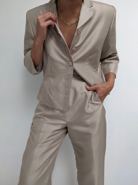 Vintage Champagne Brushed Silk Pant Set