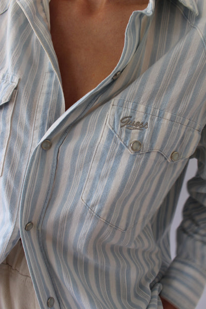 Vintage Guess Metallic Striped Pearl Snap Shirt