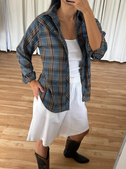 Vintage Thin Cotton Plaid Button Up