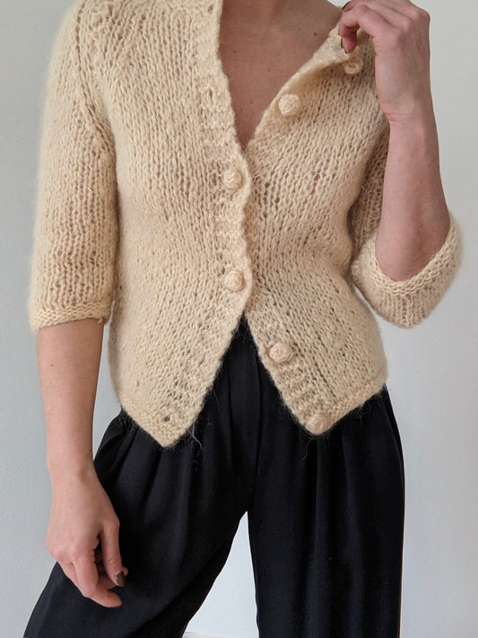 Vintage Buttercream Mohair Wool Cardigan