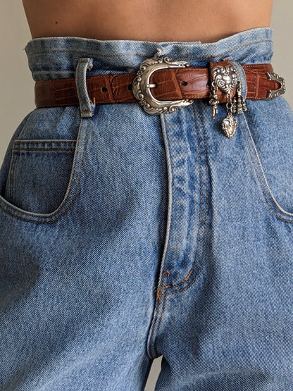 Vintage Embossed Leather & Hanging Charm Belt