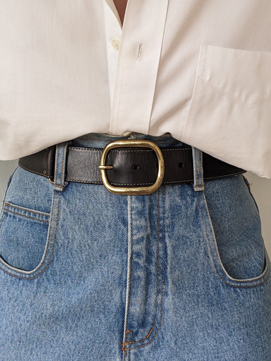 Vintage Black Stitched Leather Belt
