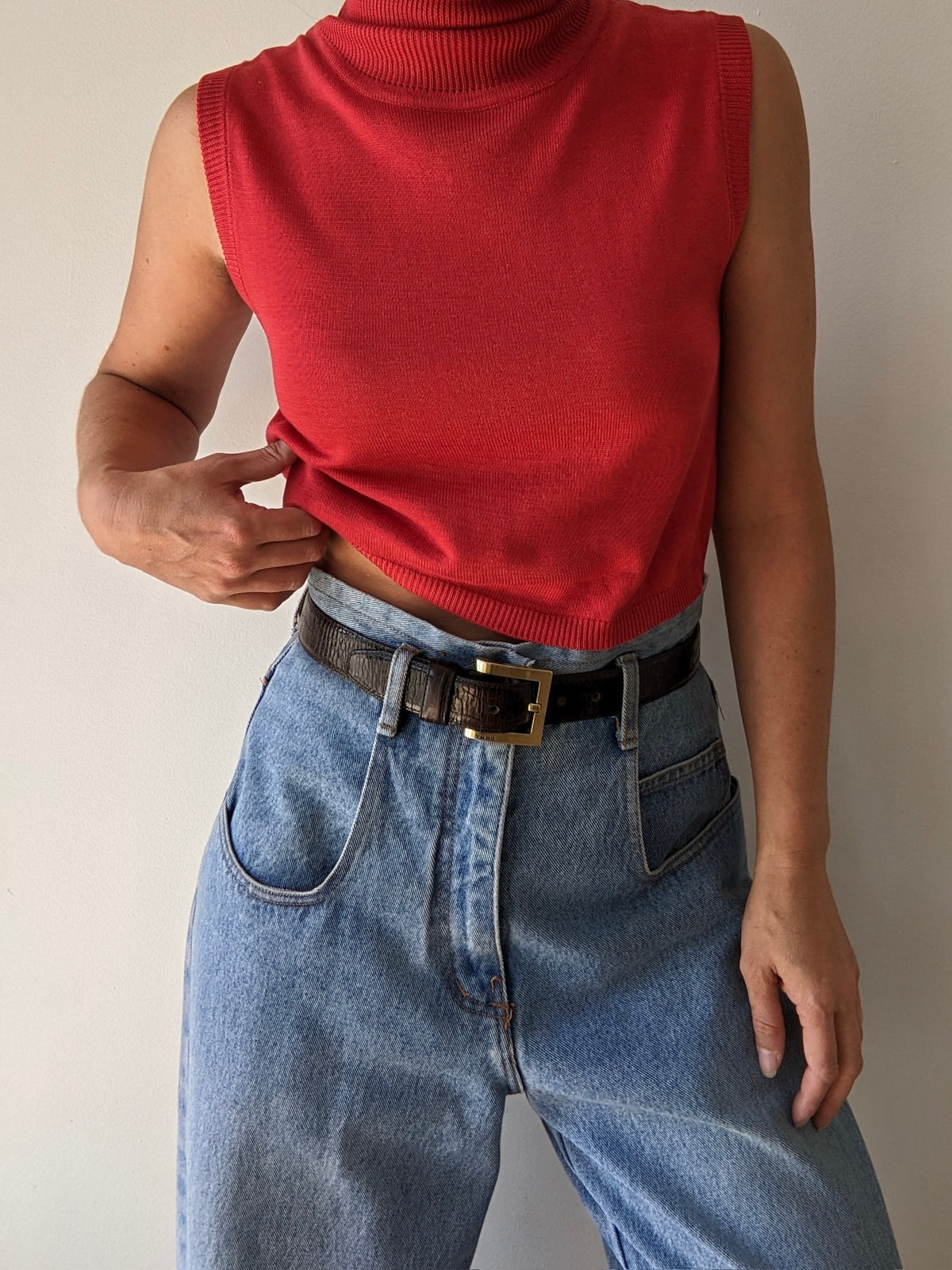 Vintage Chili Silk Cropped Turtleneck