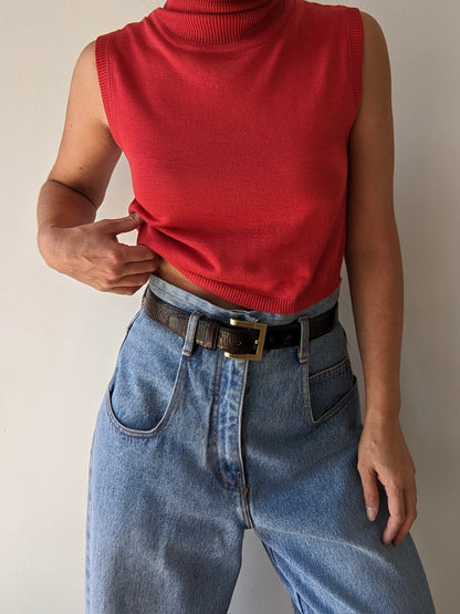 Vintage Chili Silk Cropped Turtleneck