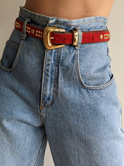 Vintage Studded Crimson Suede Belt