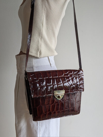 Vintage Croc-Embossed Patent Purse