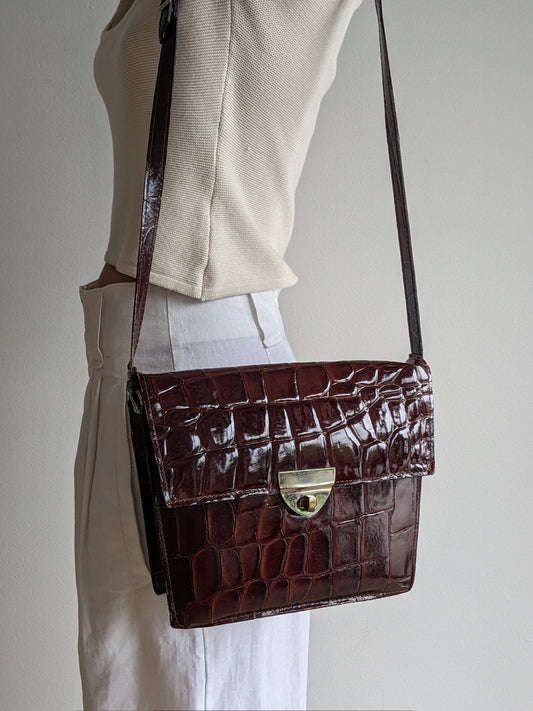 Vintage Croc-Embossed Patent Purse