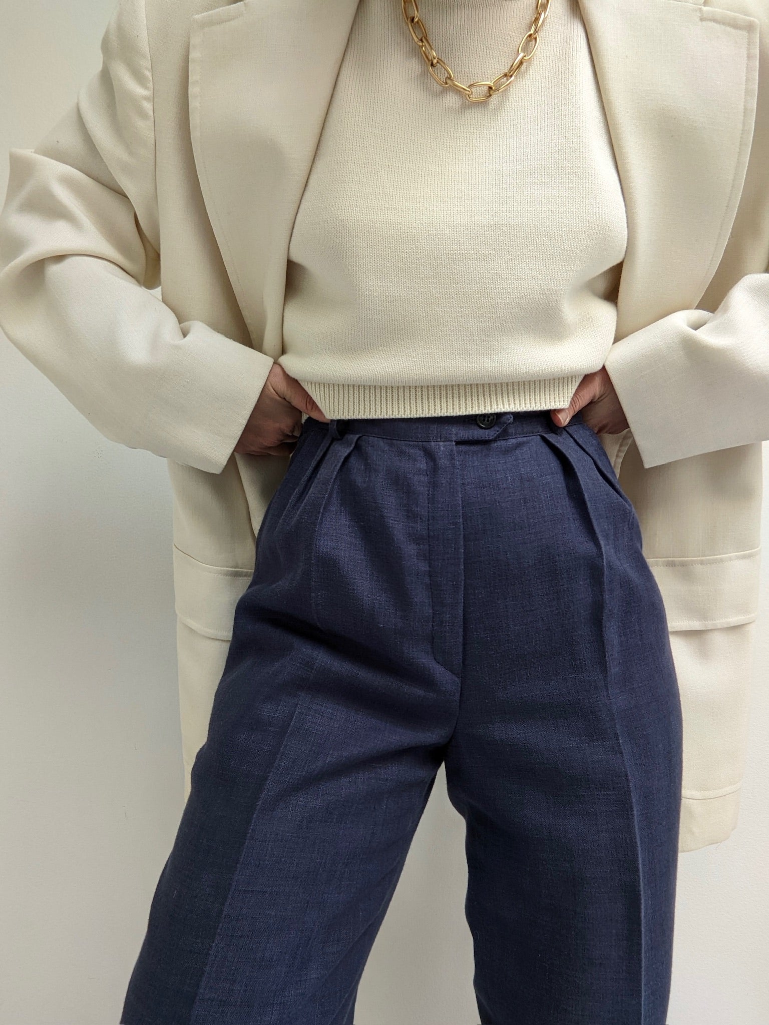 Vintage Ocean Linen Pleated Trousers