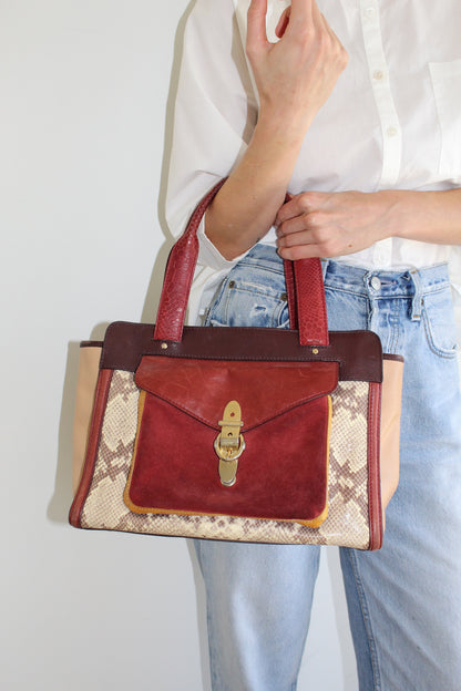 Incredible Henri Bendel Tonal Leather & Snakeskin Bag