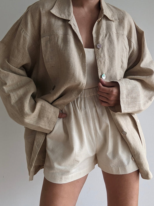 Lovely Vintage Oat Woven Linen Jacket