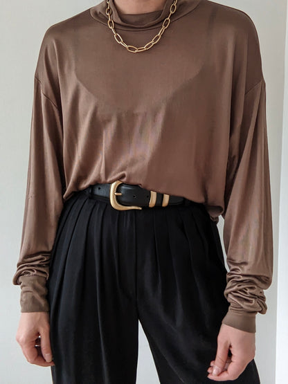 Vintage Mocha Sheer Silk Mock Neck