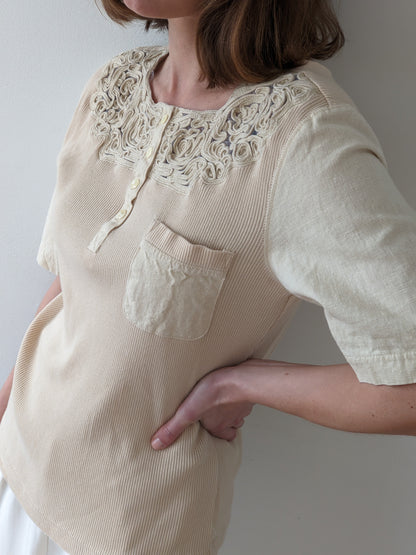 Vintage Sand Ribbed & Woven Henley