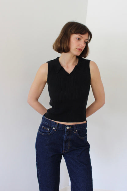 90s Faded Black Sleeveless Silk Top