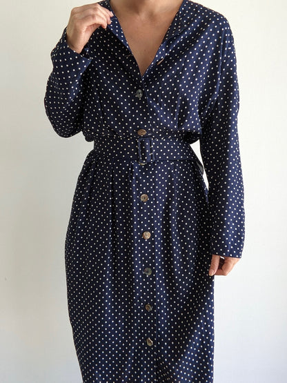 Vintage Belted Polka Dot Dress