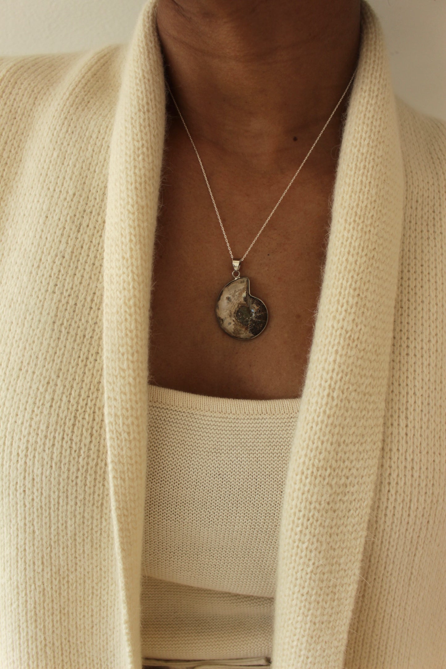 Vintage Sterling Silver & Ammonite Fossil Pendant