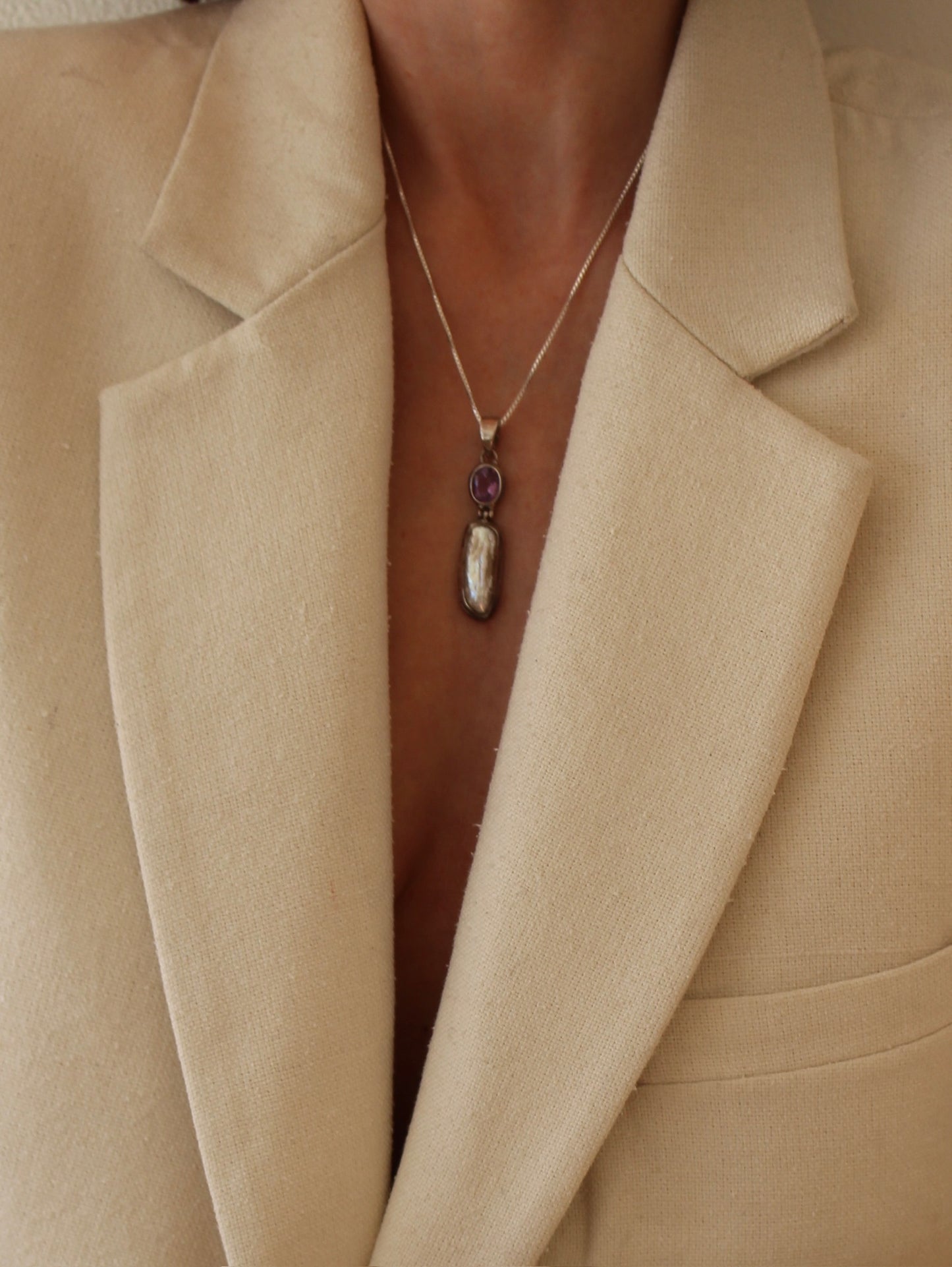 Gorgeous Vintage Baroque Pearl & Amethyst Sterling Silver Pendant