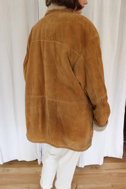 Vintage Clay Suede & Faux Fur Chore Coat