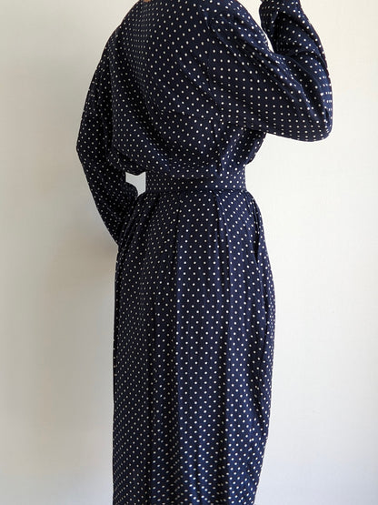 Vintage Belted Polka Dot Dress