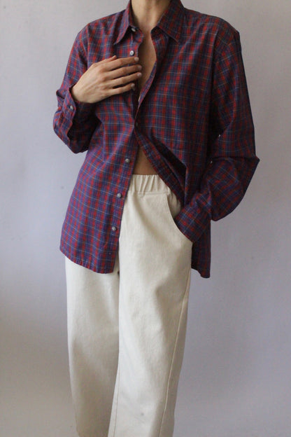 Vintage Yves Saint Laurent Crimson & Fern Plaid Button Up