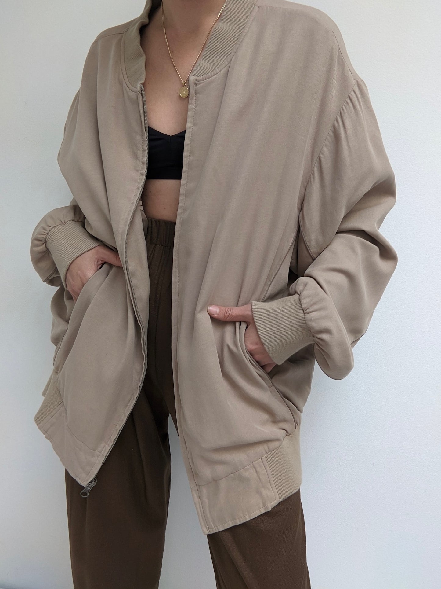 Vintage Pale Toffee Silk Bomber Jacket