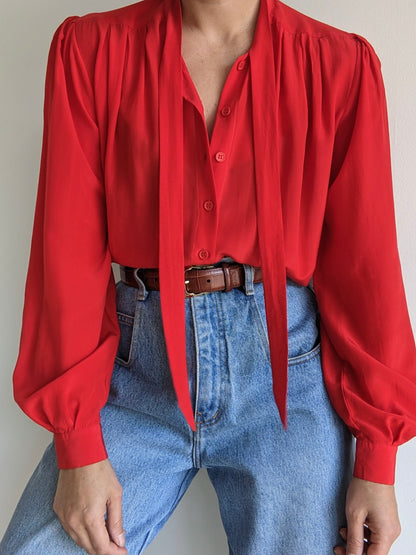 Vintage Chili Pleated Silk Blouse