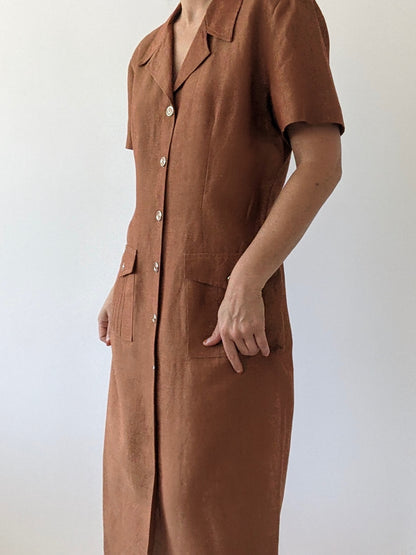 Vintage Rust Woven Linen Dress