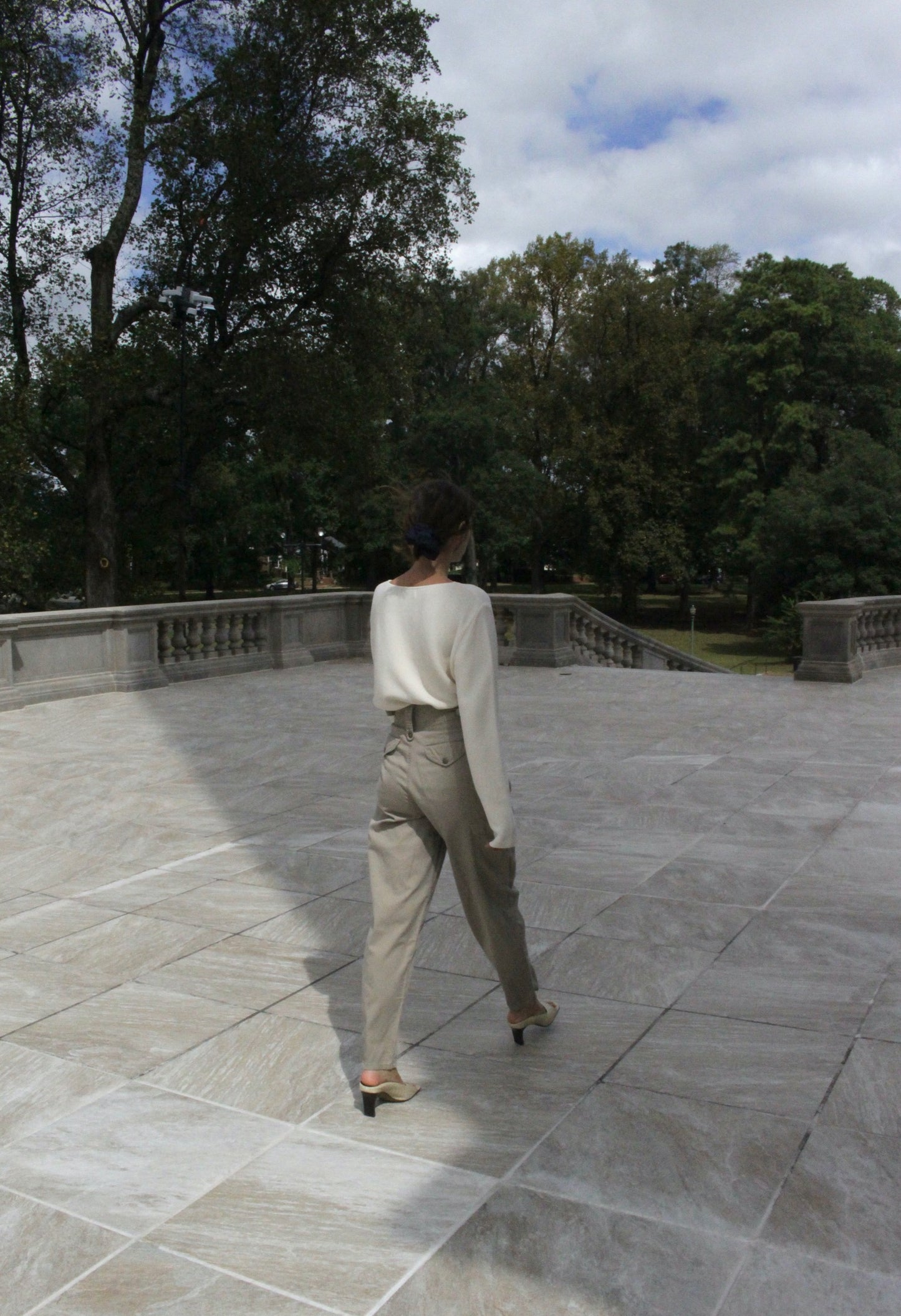 Vintage Pleated Cotton Twill Cargo Pants