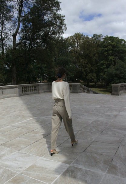 Vintage Pleated Cotton Twill Cargo Pants