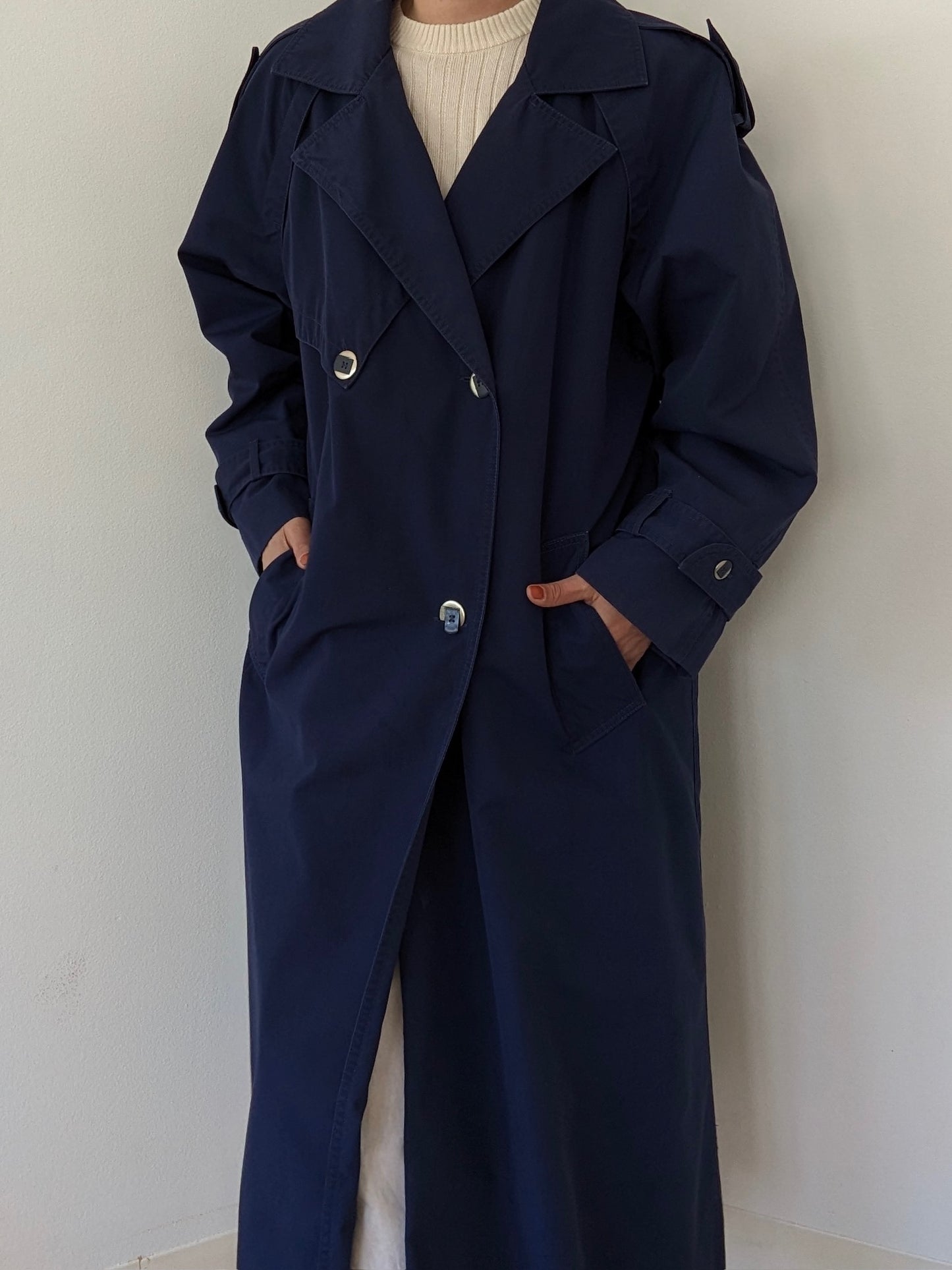 Vintage Navy Cotton Trench Coat
