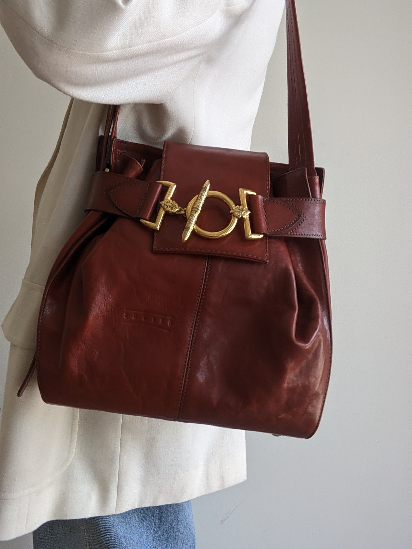 Amazing Vintage Texier Mahogany Leather Bag