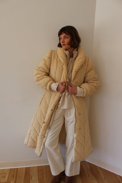 Coziest Vintage Sand Quilted Puffer Coat