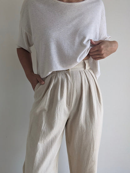 Vintage Natural Pleated Linen Trousers