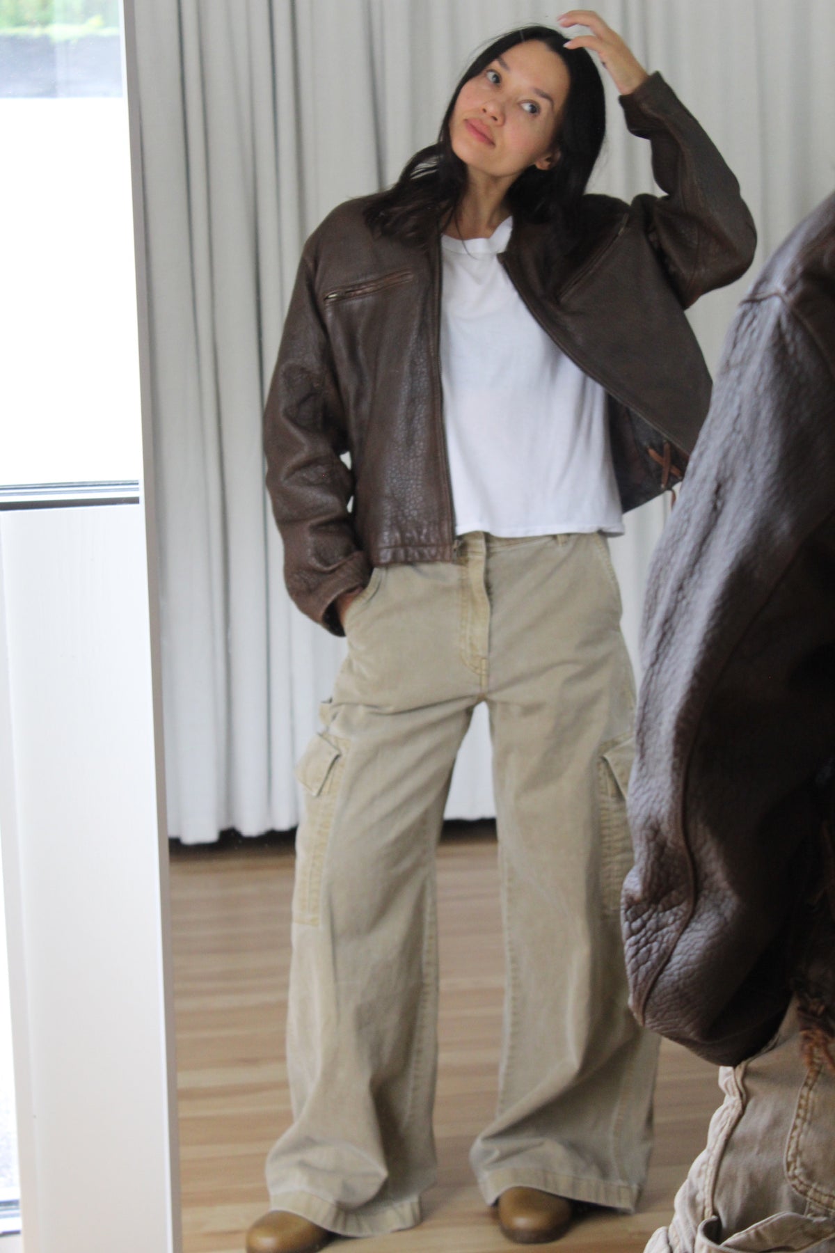 Vintage Tobacco Pebbled Leather Crop Jacket