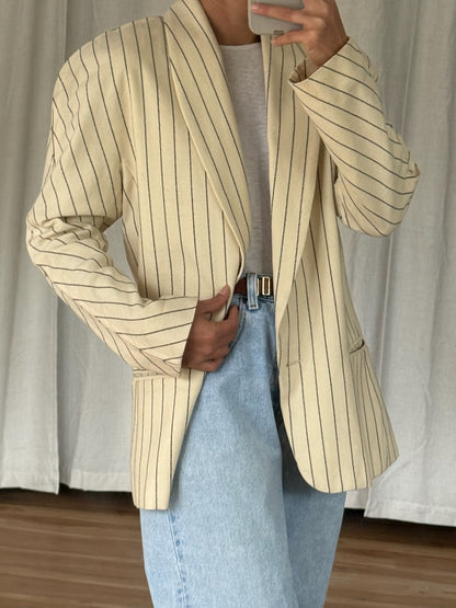 Beautiful Vintage Striped Cream Wool Blazer