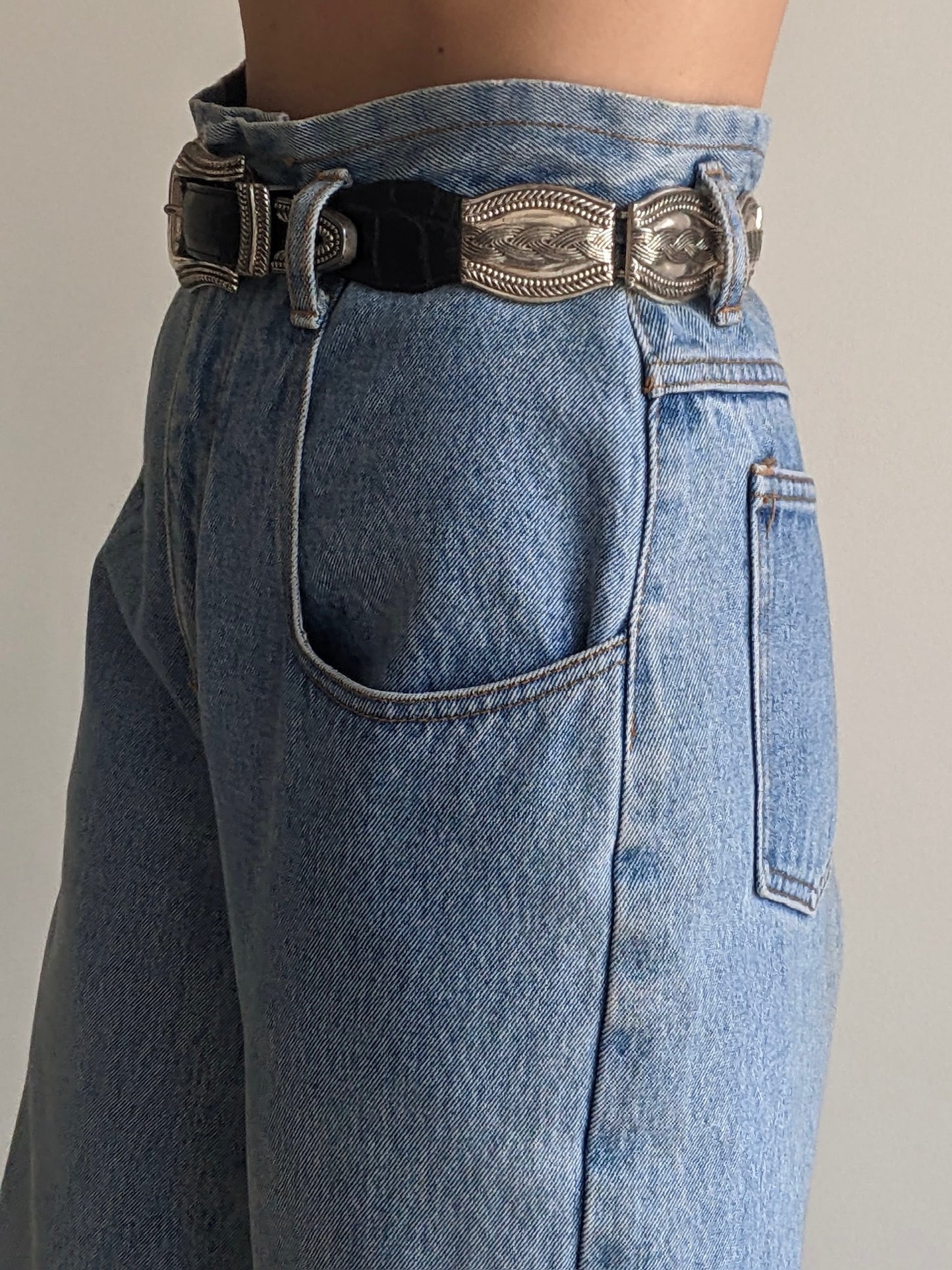 Vintage Silver Hardware & Black Leather Belt
